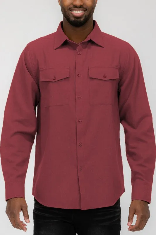 Mens Solid Flannel Shirt 8 Colors