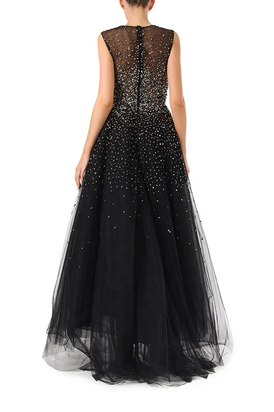 Metallic Embroidered Tulle Gown