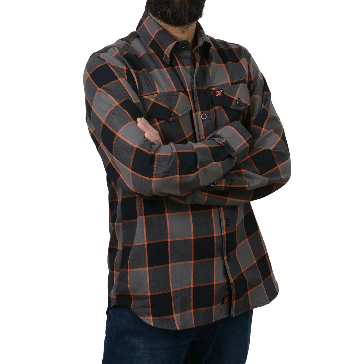 Milwaukee Leather MNG11648 Men's Grey with Brown and Orange Long Sleeve Cotton Flannel Shirt