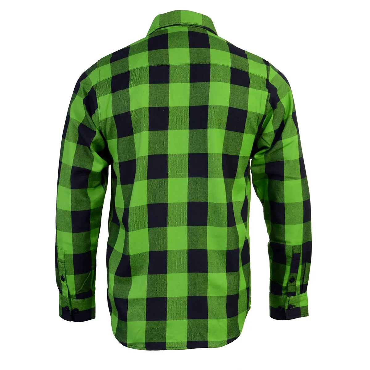 Milwaukee Leather MNG11656 Men's Flannel Plaid Black and Neon-Green Long Sleeve Cotton Button Down Shirt