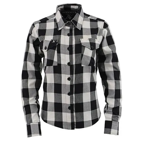 Milwaukee Leather MNG21633 Women's Casual Black and White Long Sleeve Cotton Flannel Shirt