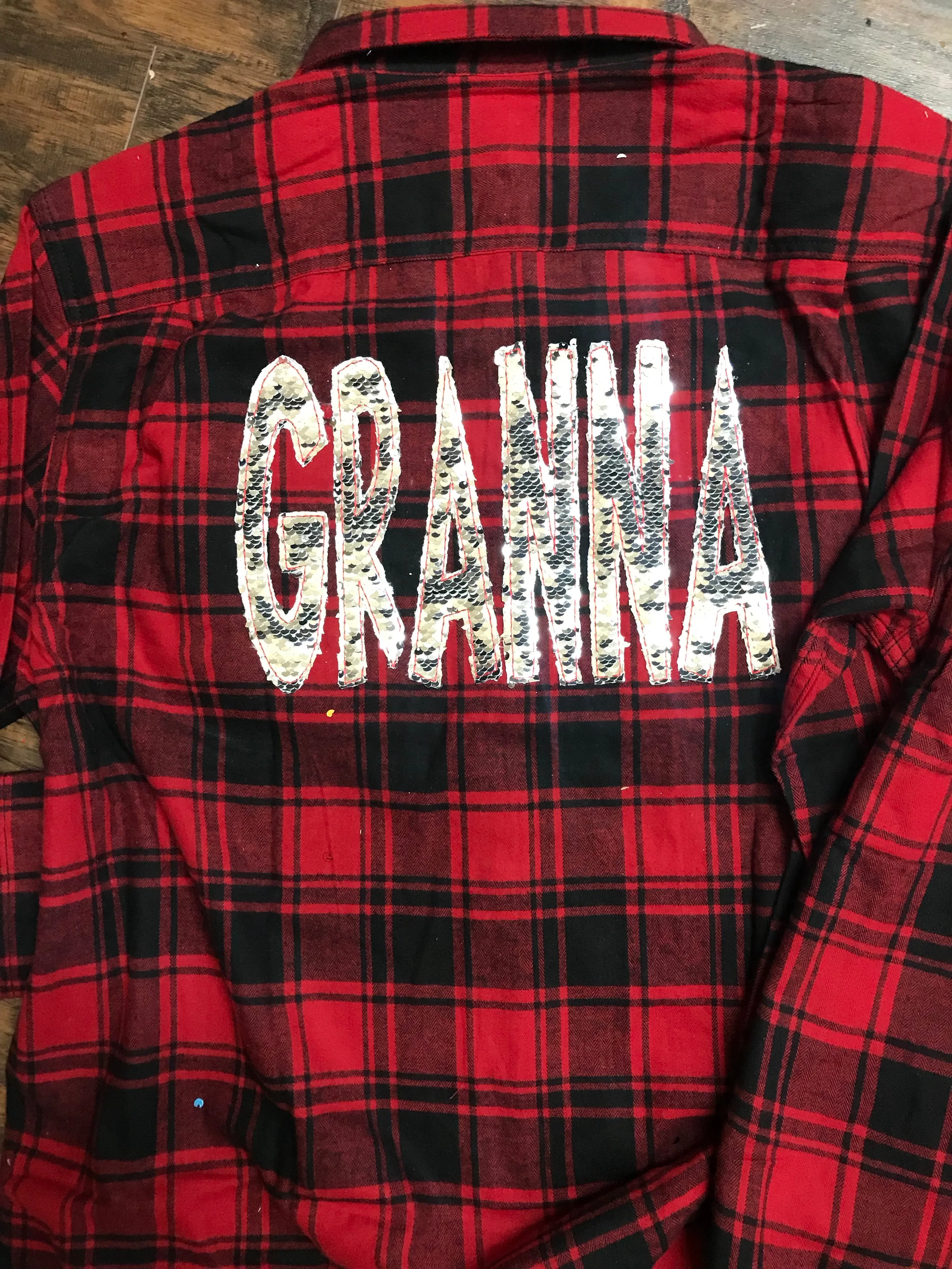 NAME Flannel with Mermaid Sequin Monogram