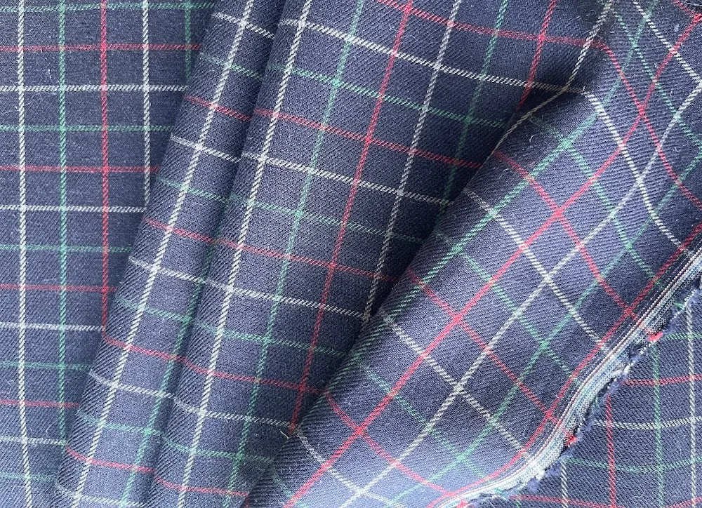 Navy Blue Tattersall Plaid Cotton Flannel