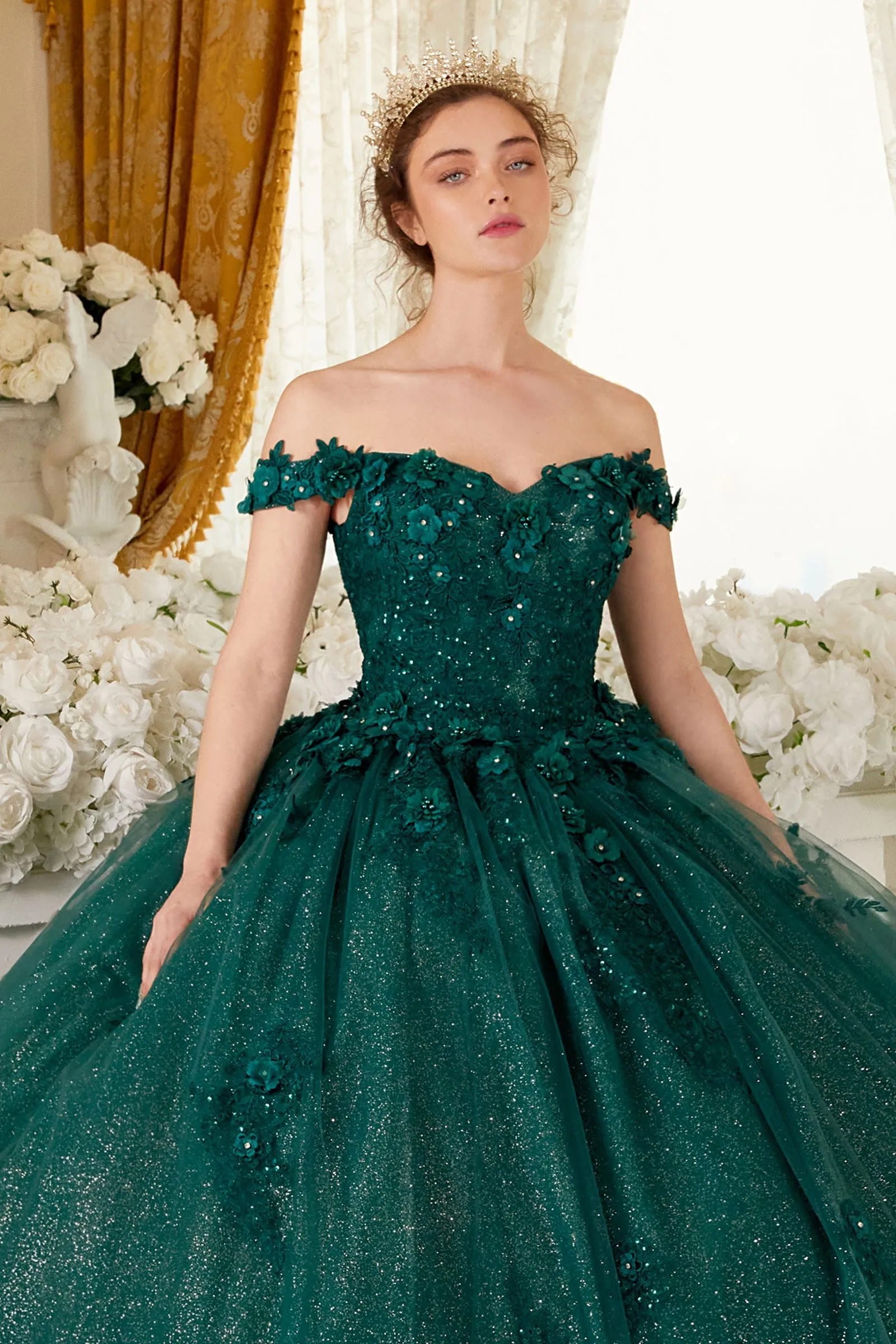 OFF THE SHOULDER FLORAL QUINCE BALL GOWN CD15702