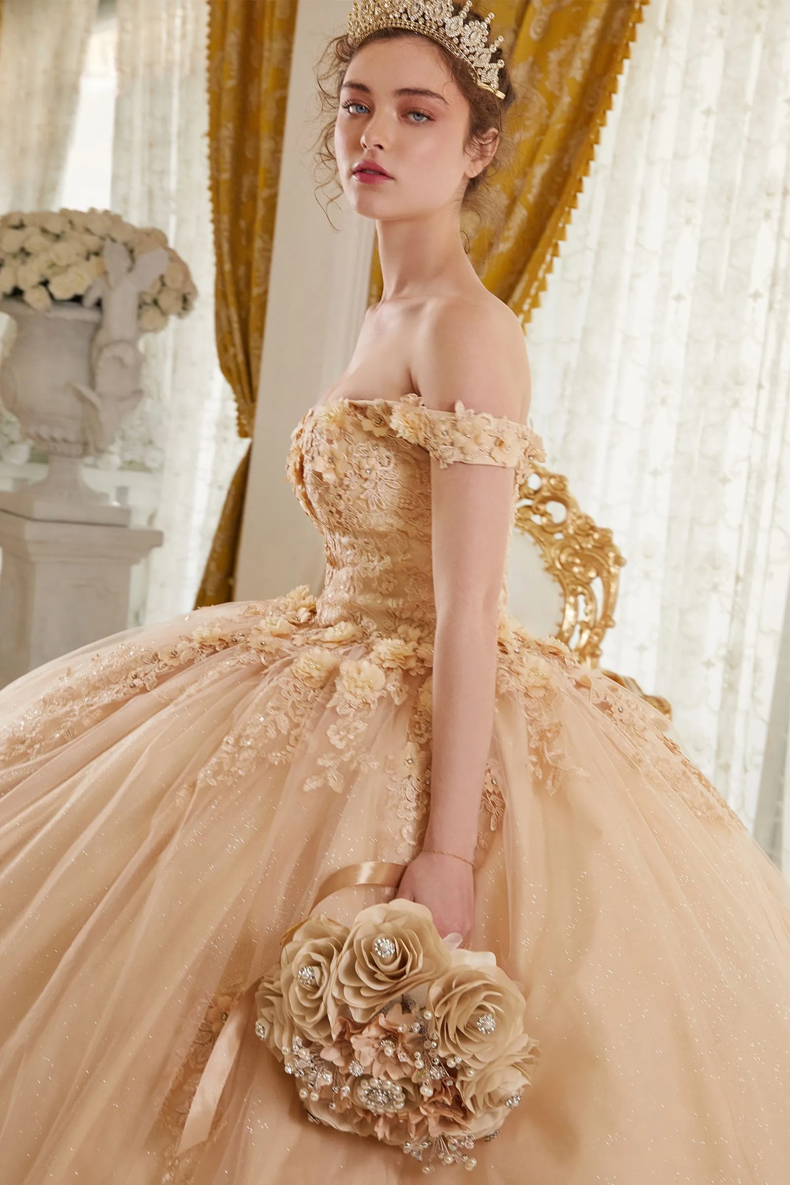 OFF THE SHOULDER FLORAL QUINCE BALL GOWN CD15702