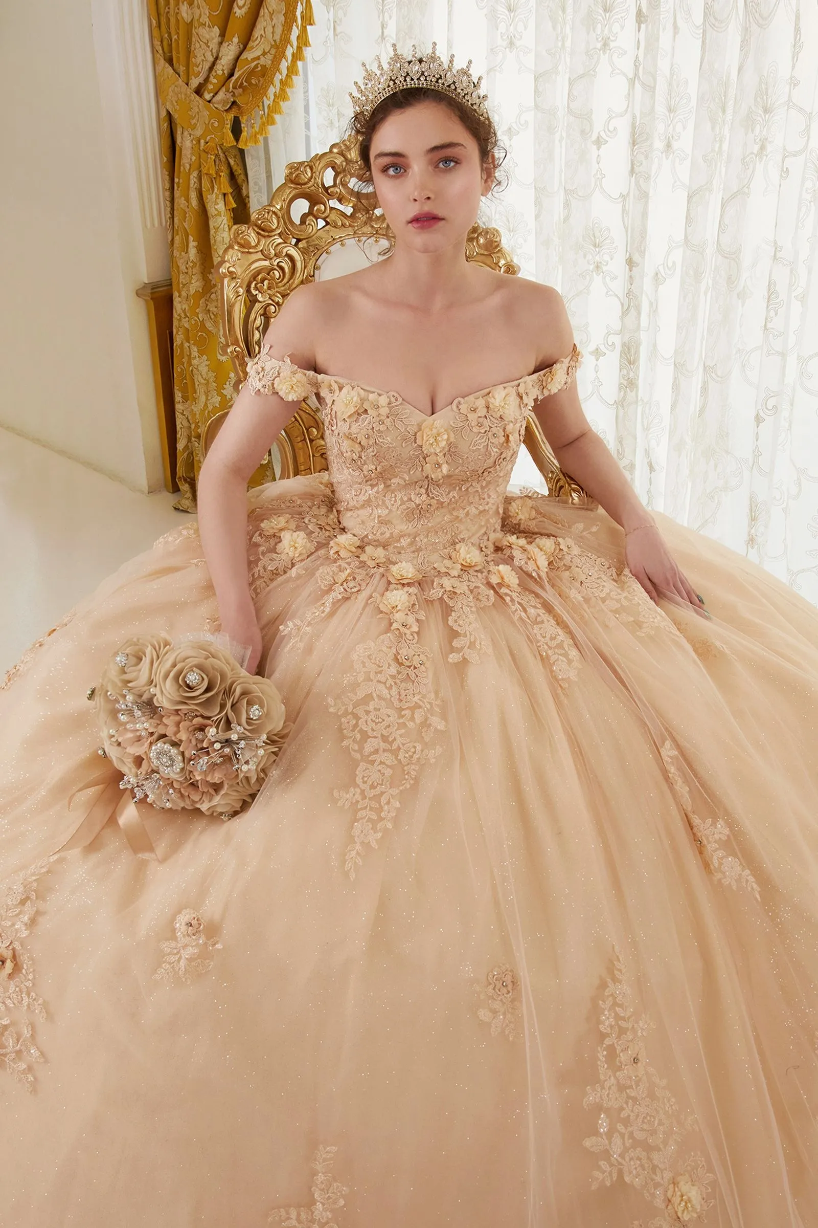 OFF THE SHOULDER FLORAL QUINCE BALL GOWN CD15702