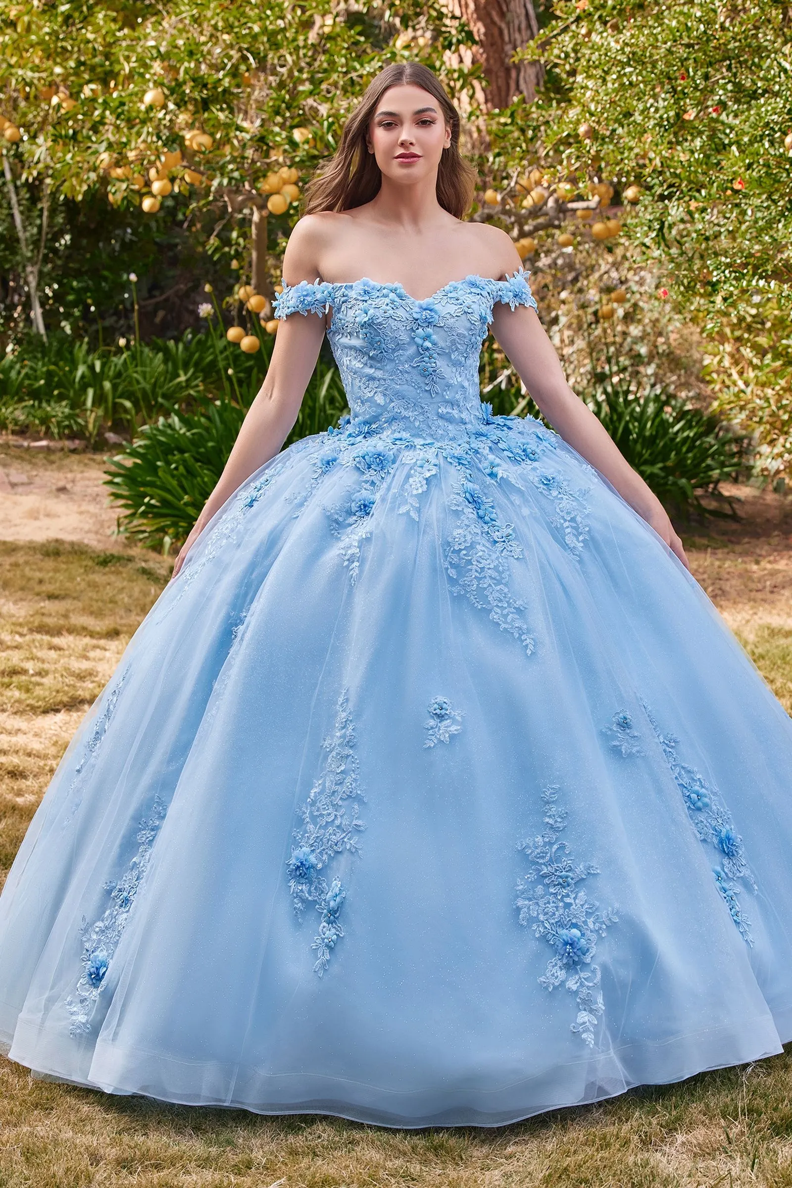 OFF THE SHOULDER FLORAL QUINCE BALL GOWN CD15702