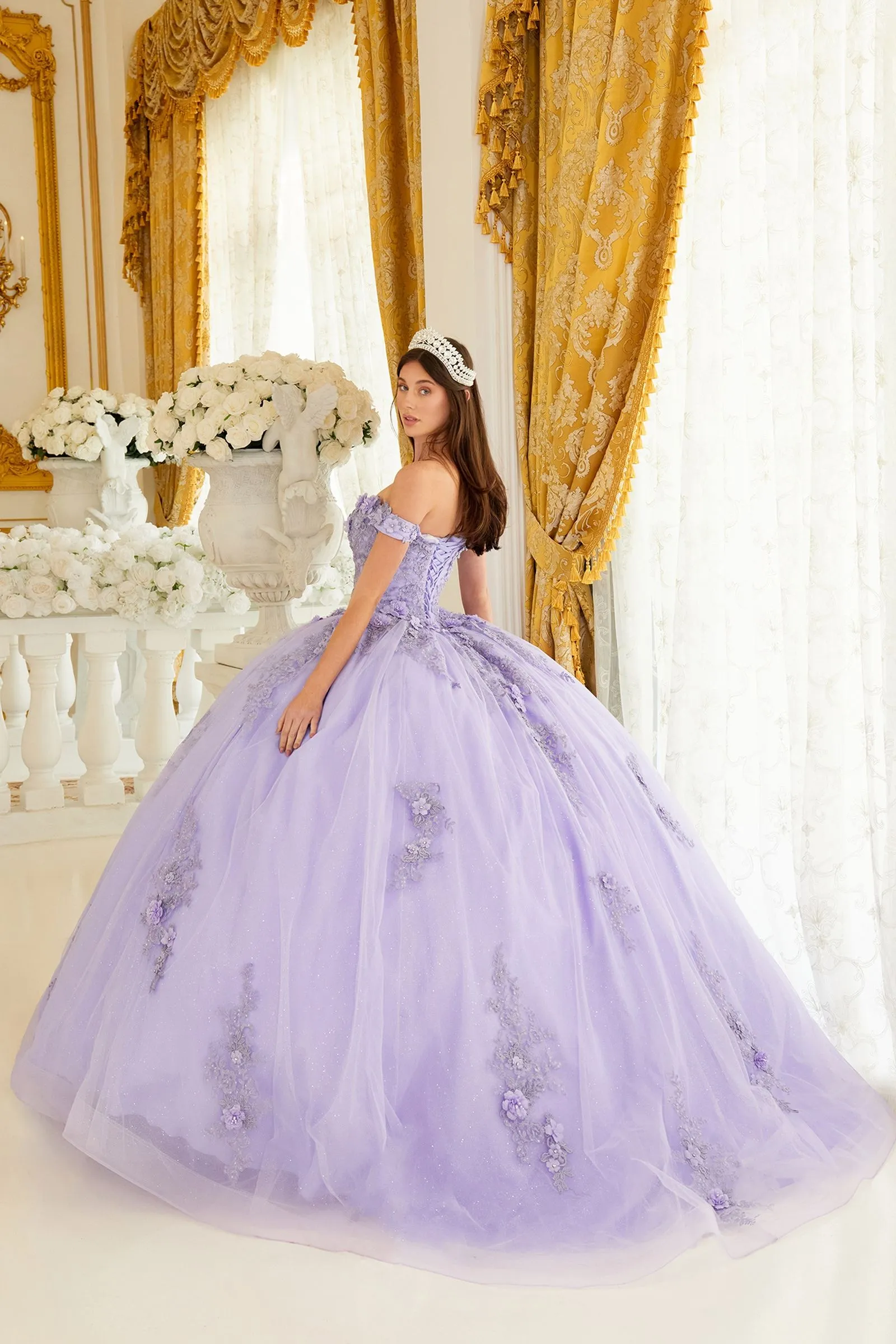 OFF THE SHOULDER FLORAL QUINCE BALL GOWN CD15702