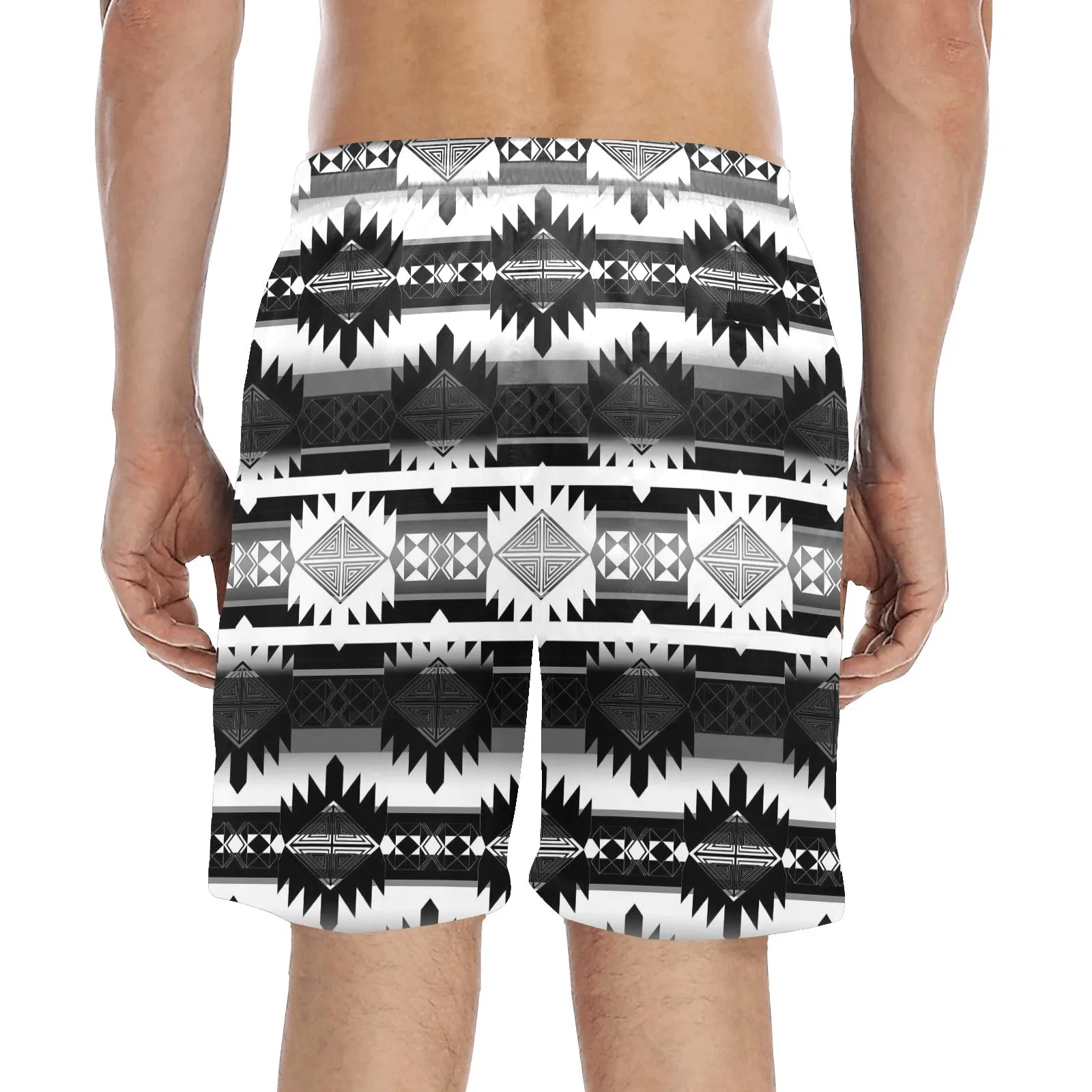 Okotoks Black and White Men's Mid-Length Beach Shorts