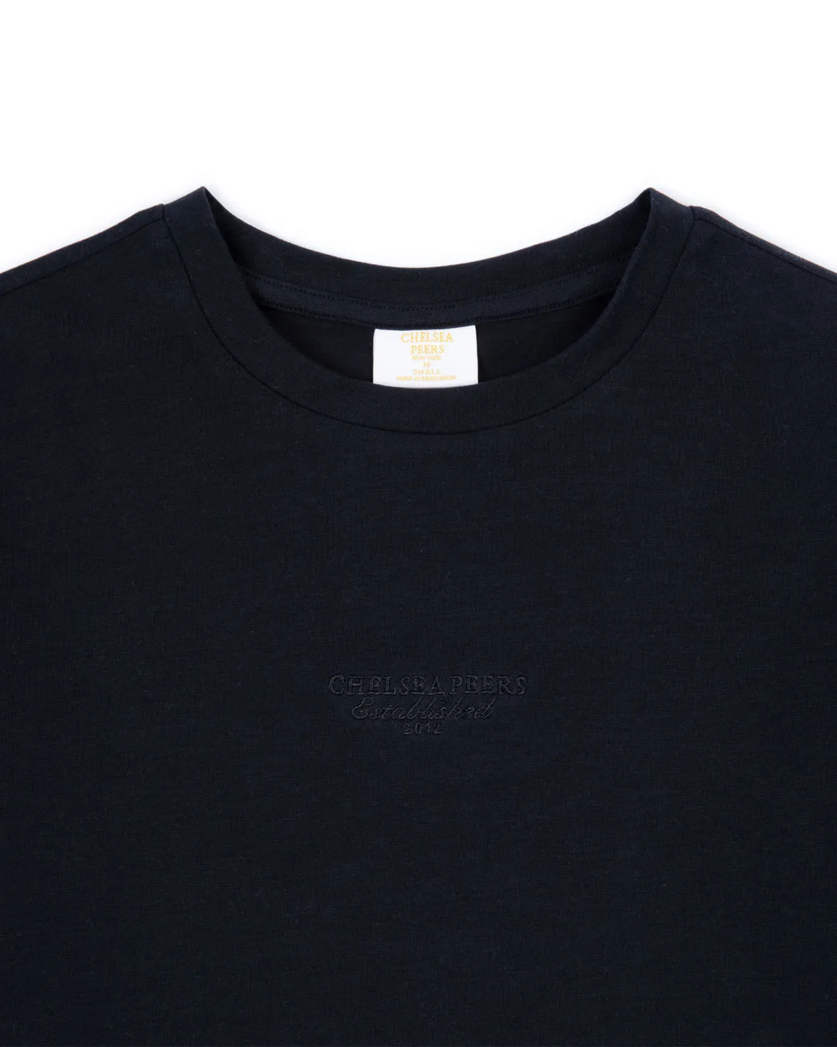 Organic Cotton Tonal Embroidered Logo Long Sleeve T-Shirt - Black