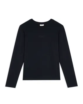 Organic Cotton Tonal Embroidered Logo Long Sleeve T-Shirt - Black