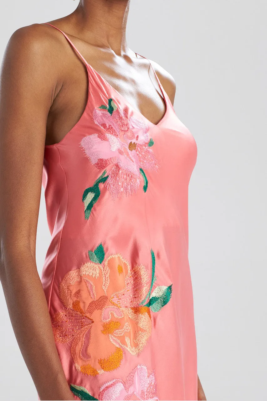 Peony Blossoms Embroidered Silk Gown