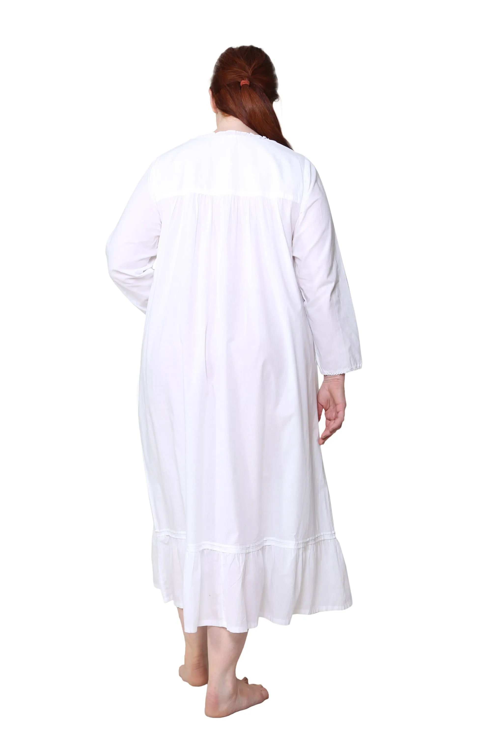 Plus Size 100% Cotton Embroidered Long Sleeve Gown