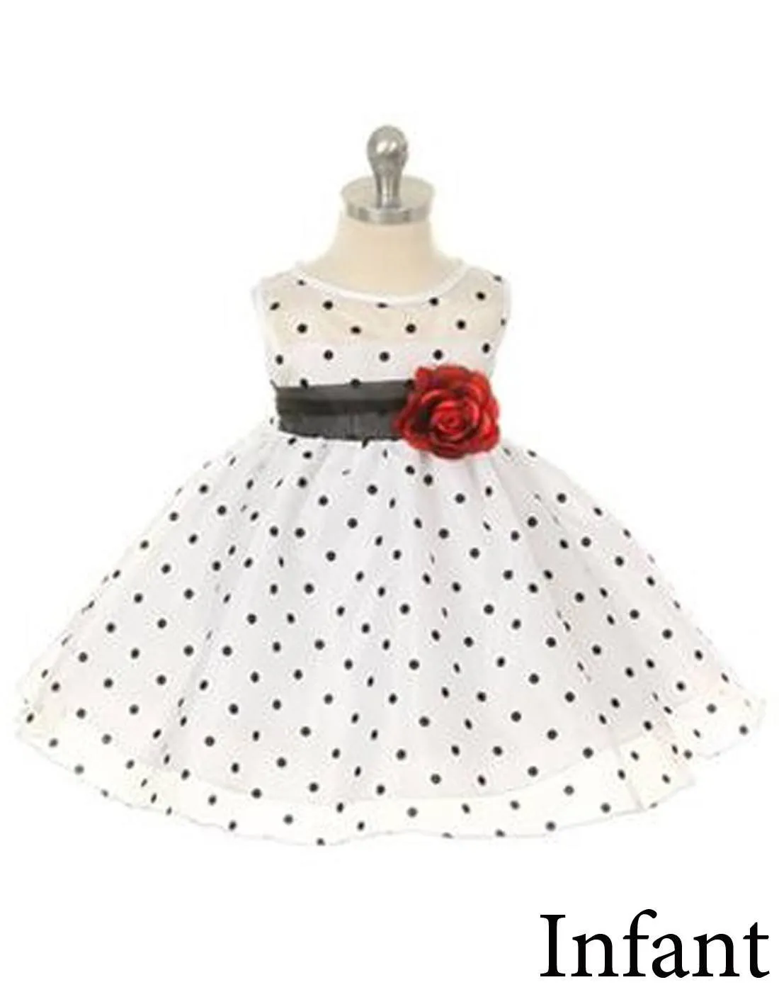 Polka Dot Organza Overlay Dress with an Organza Sash & White - Black / White