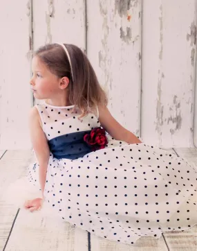 Polka Dot Organza Overlay Dress with an Organza Sash & White - Black / White