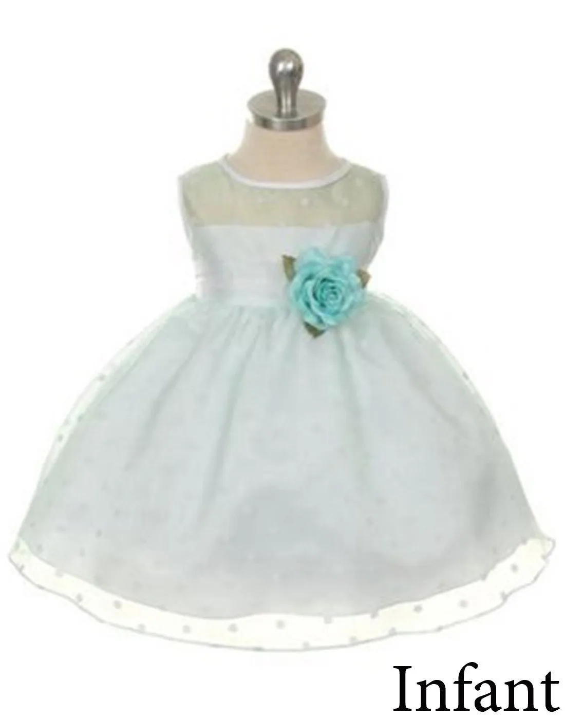 Polka Dot Organza Overlay Dress with an Organza Sash - Mint