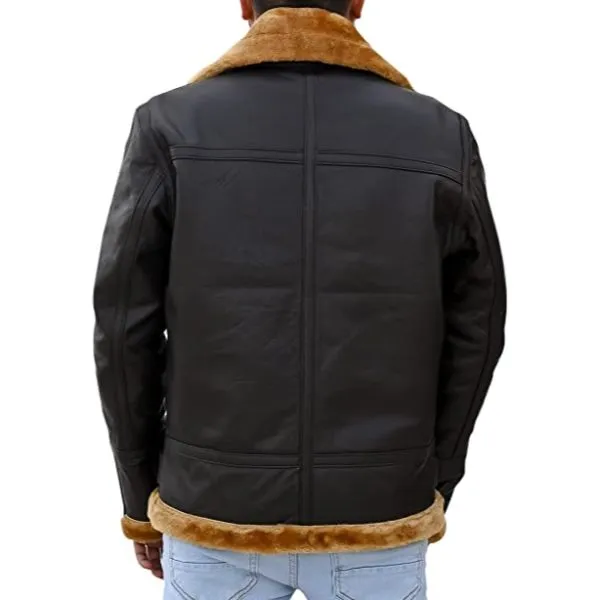 Premium Shearling Fur Leather Jacket-Brown