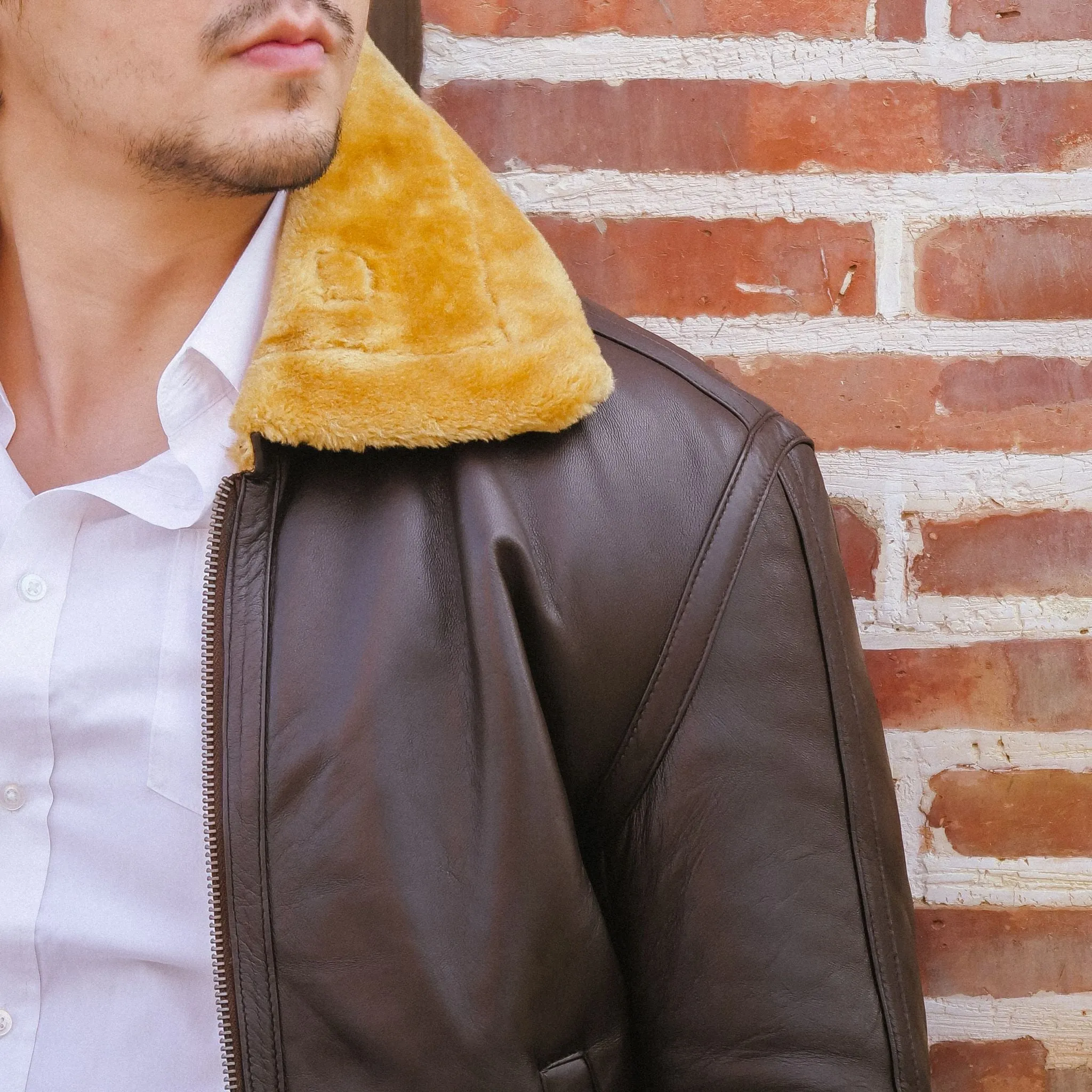 Premium Shearling Fur Leather Jacket-Brown