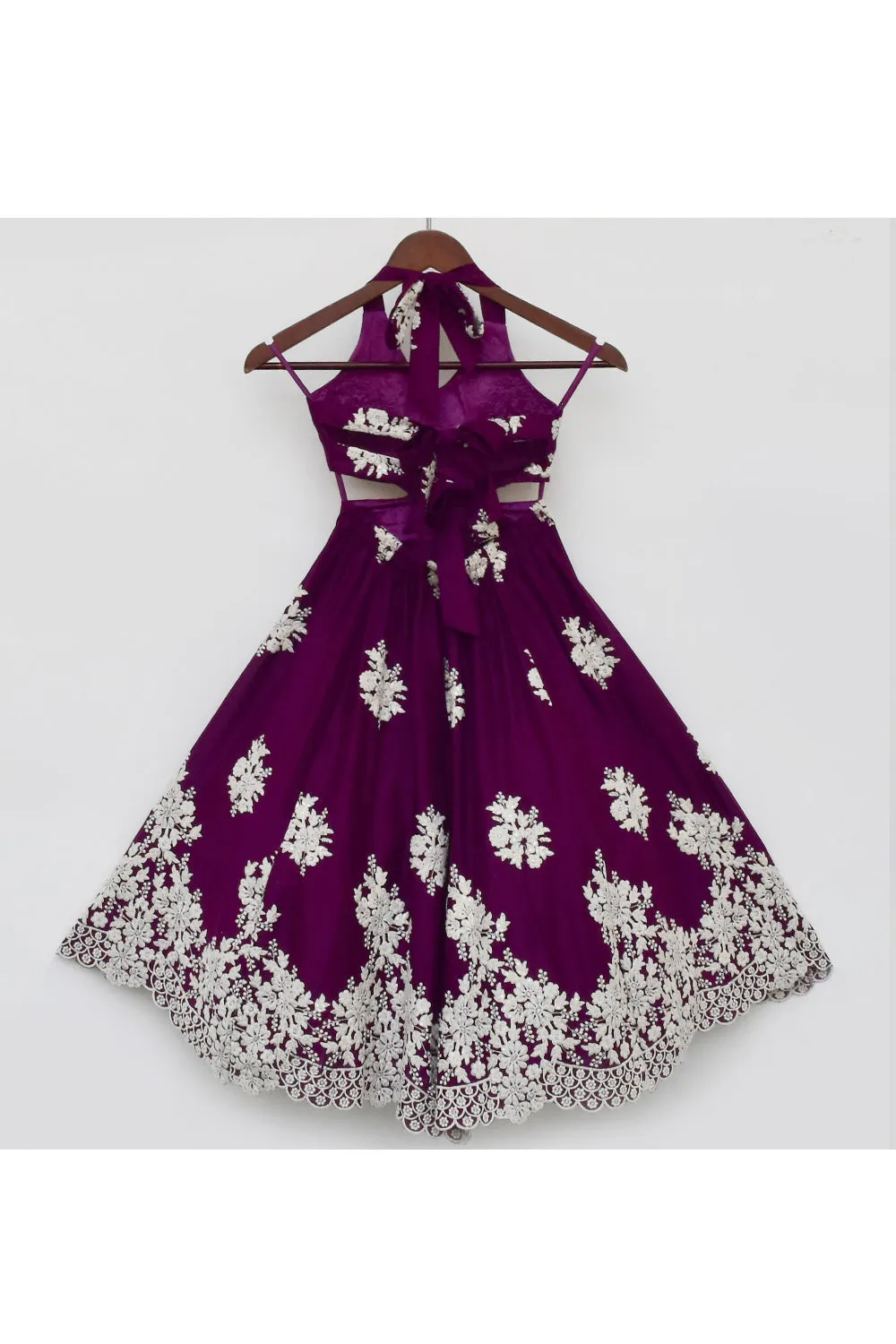 Purple Embroidered Halter Neck Gown