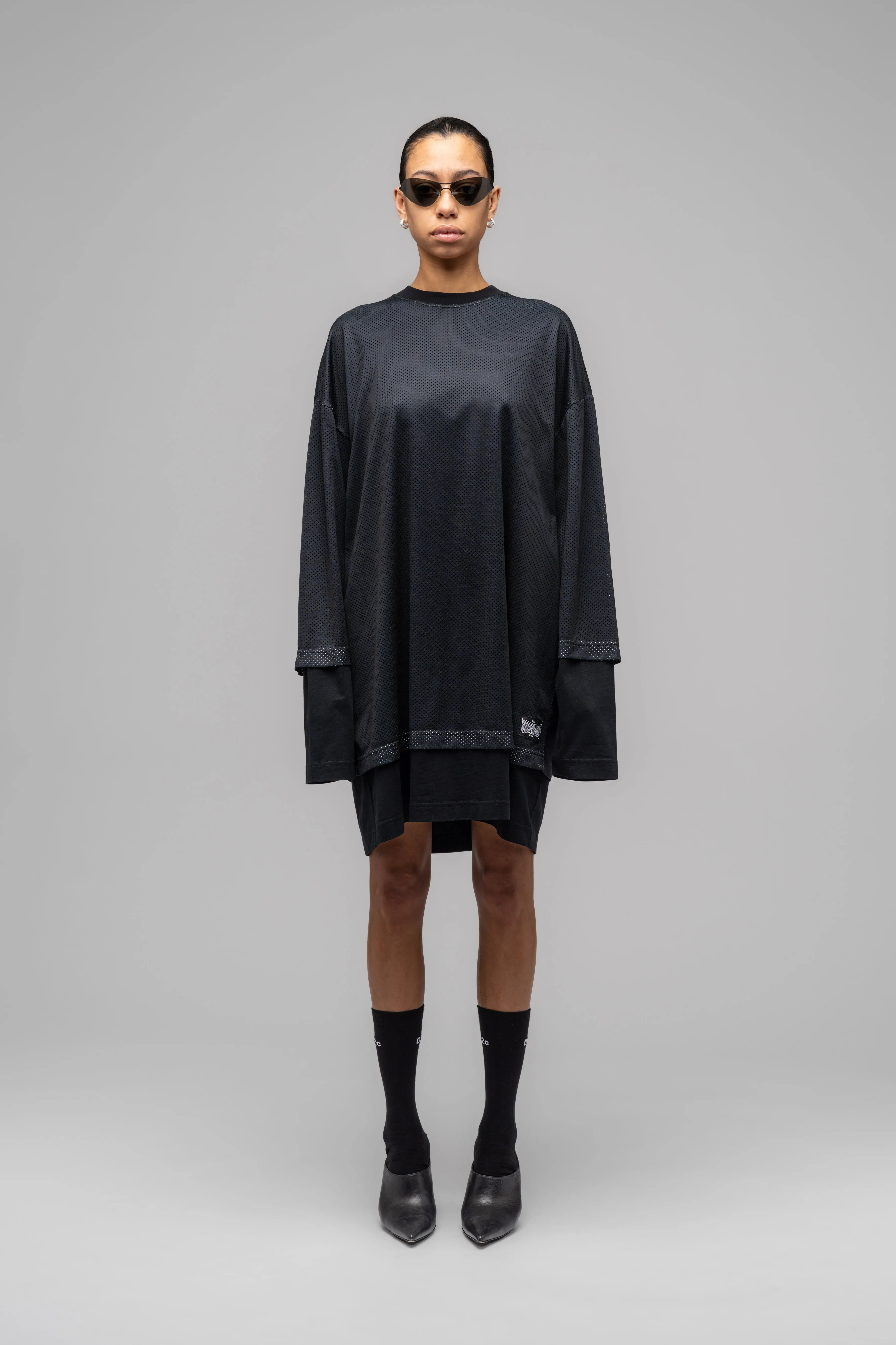 "GAME" LAYERED MESH SHIRT DRESS