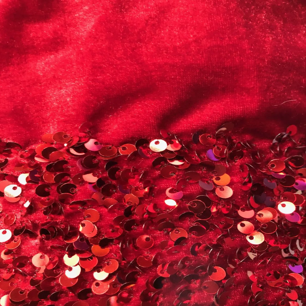 Red Sequins Embroidered Stretch Velvet Rodeo Fabric