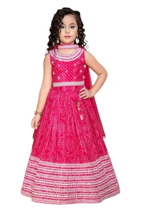 Rose pink bandhani printed kidswear lehenga