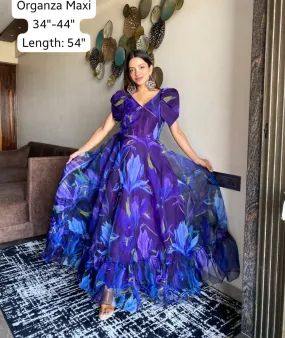 Royal blue organza long dress