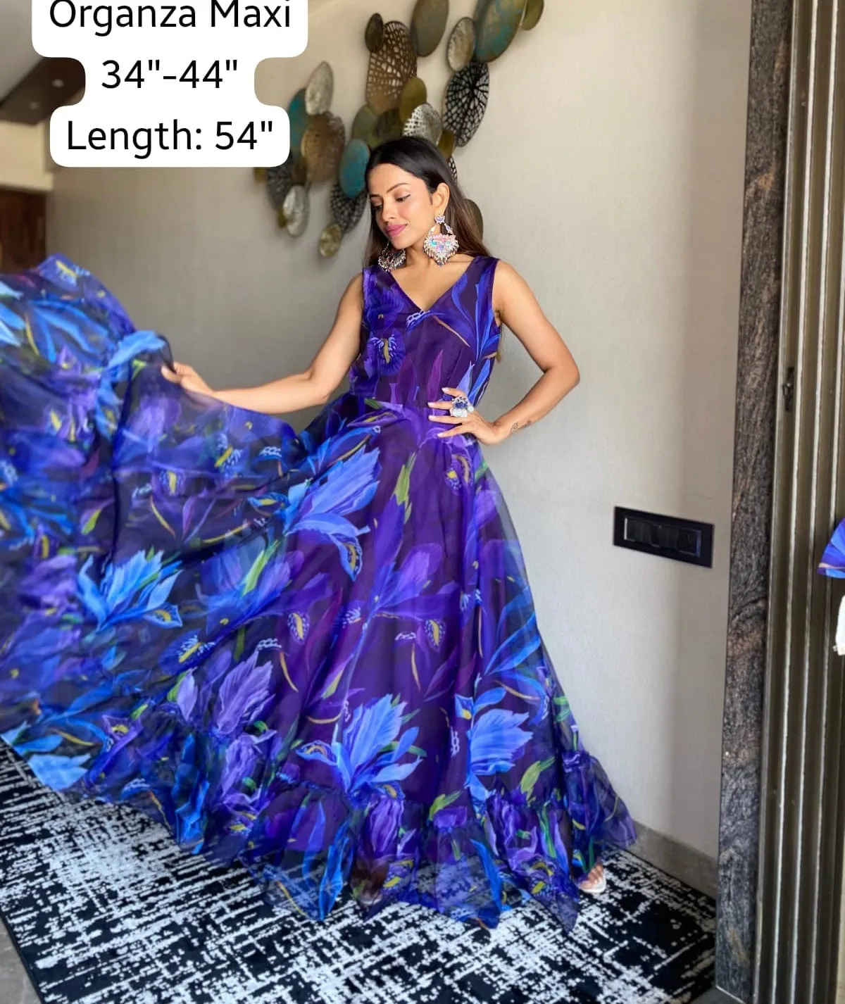 Royal blue organza long dress