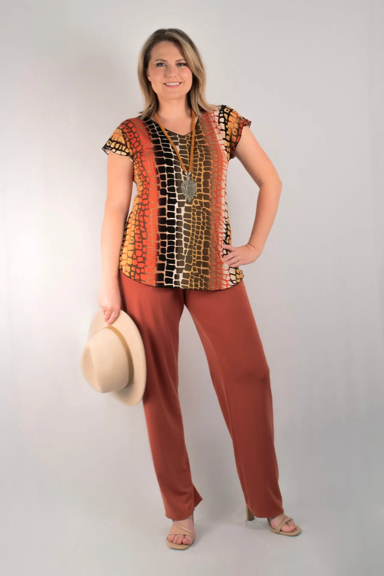 Rust Tapered Jersey Palazzo Pants