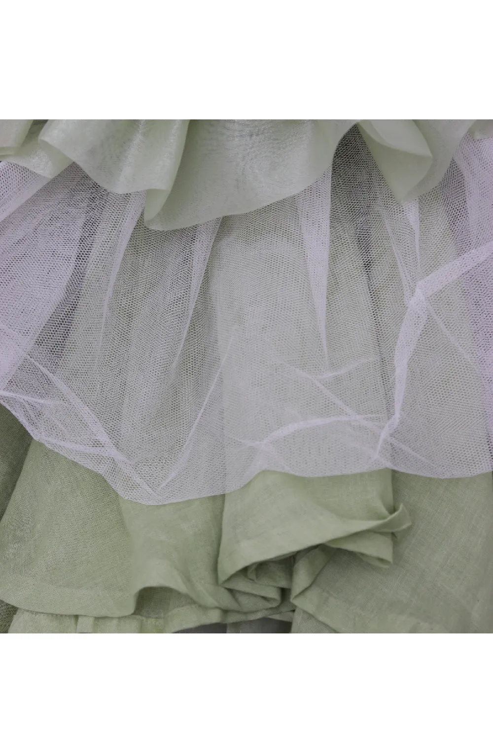 Sage Green With Golden Sequins Detailing Organza Layered Dress