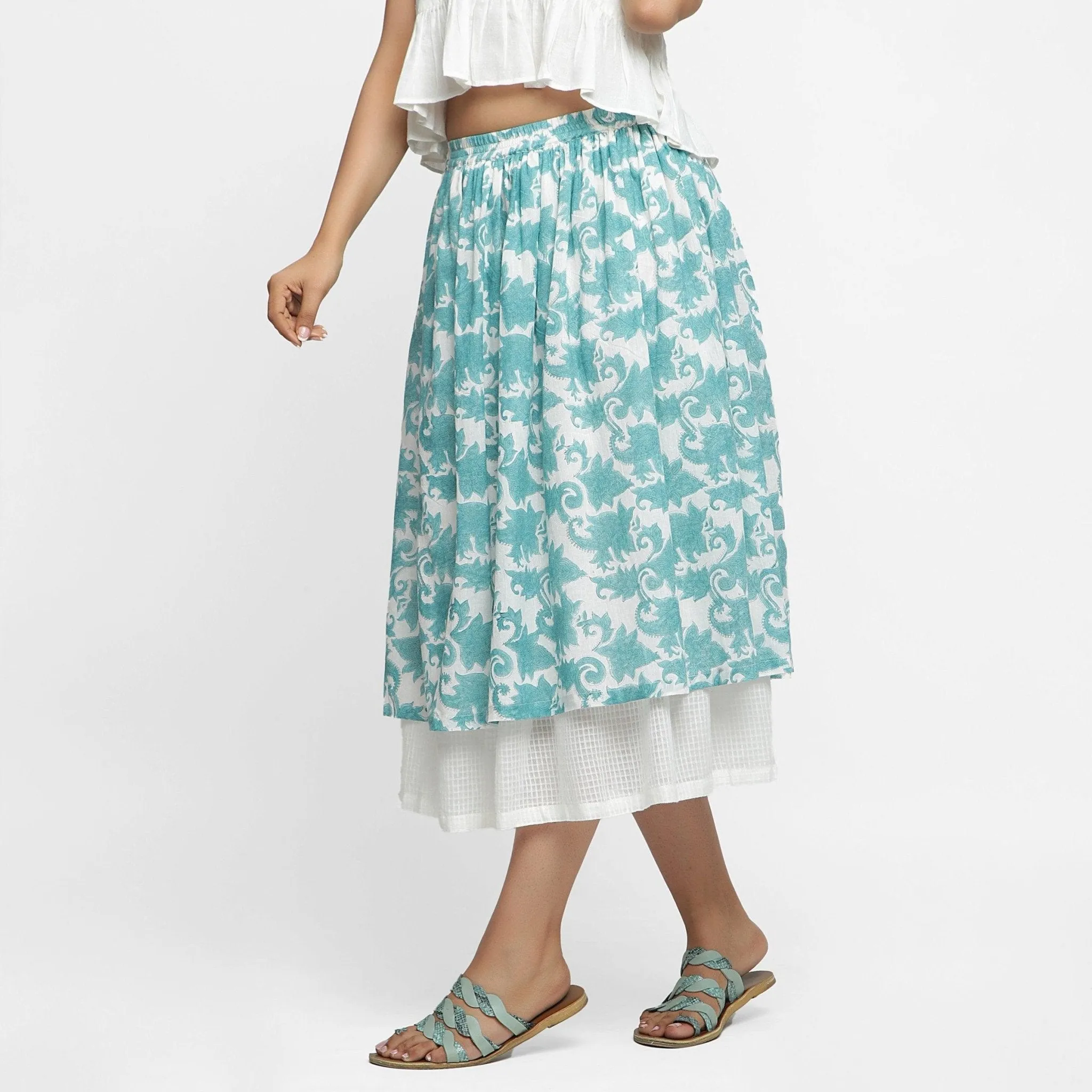 Sanganeri Block Print Cotton Layered Maxi Skirt