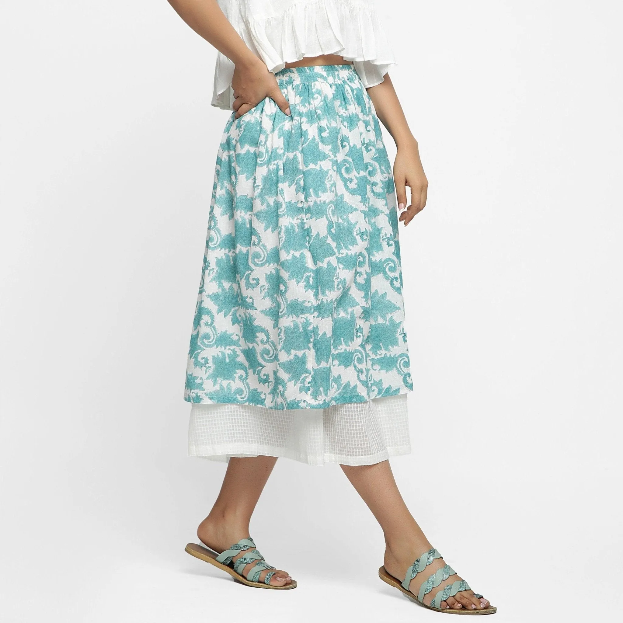 Sanganeri Block Print Cotton Layered Maxi Skirt