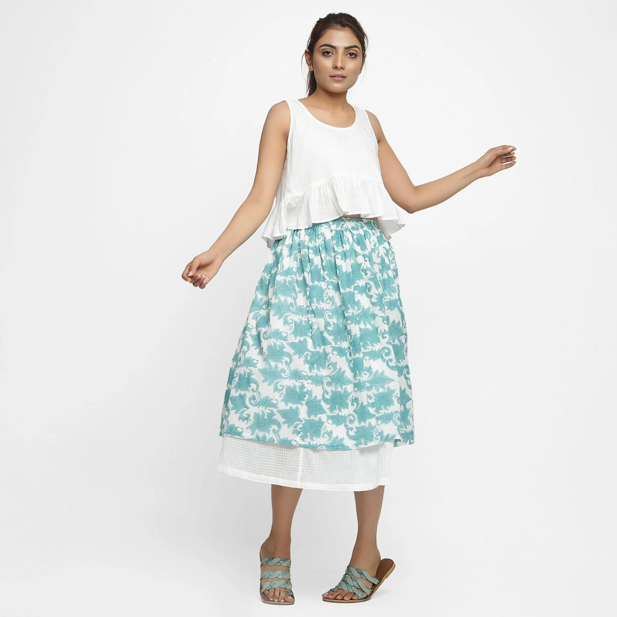 Sanganeri Block Print Cotton Layered Maxi Skirt