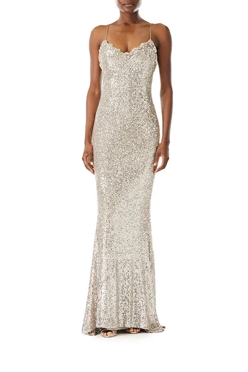 Spaghetti Strap Sequin Gown