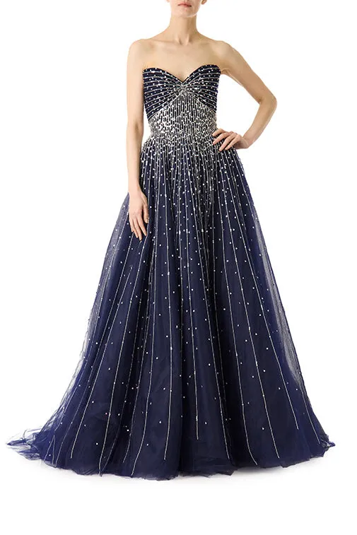 Strapless Embroidered Ball Gown