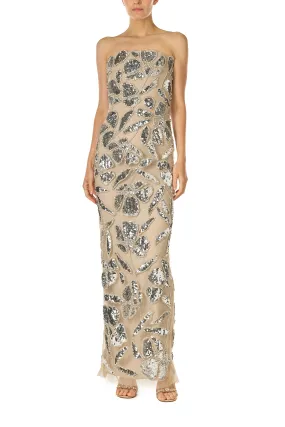 Strapless Embroidered Column Gown