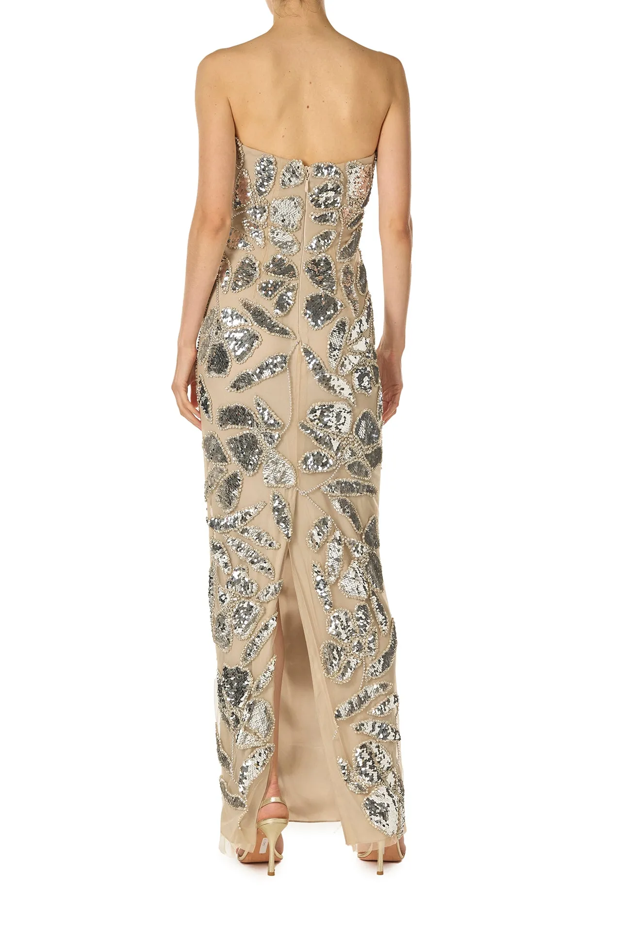 Strapless Embroidered Column Gown