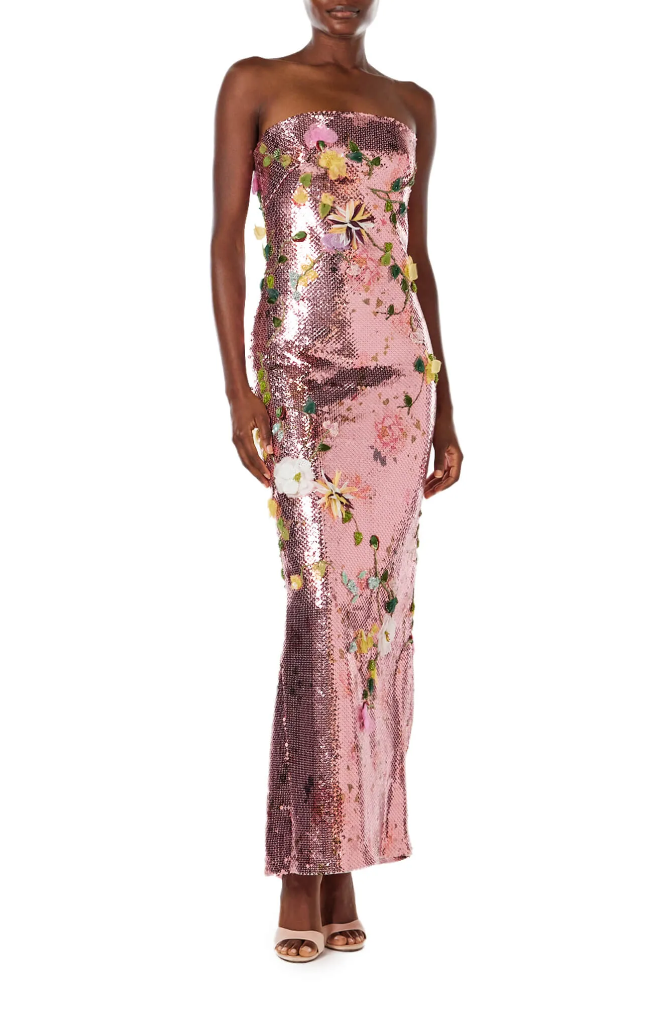 Strapless Embroidered Sequin Gown