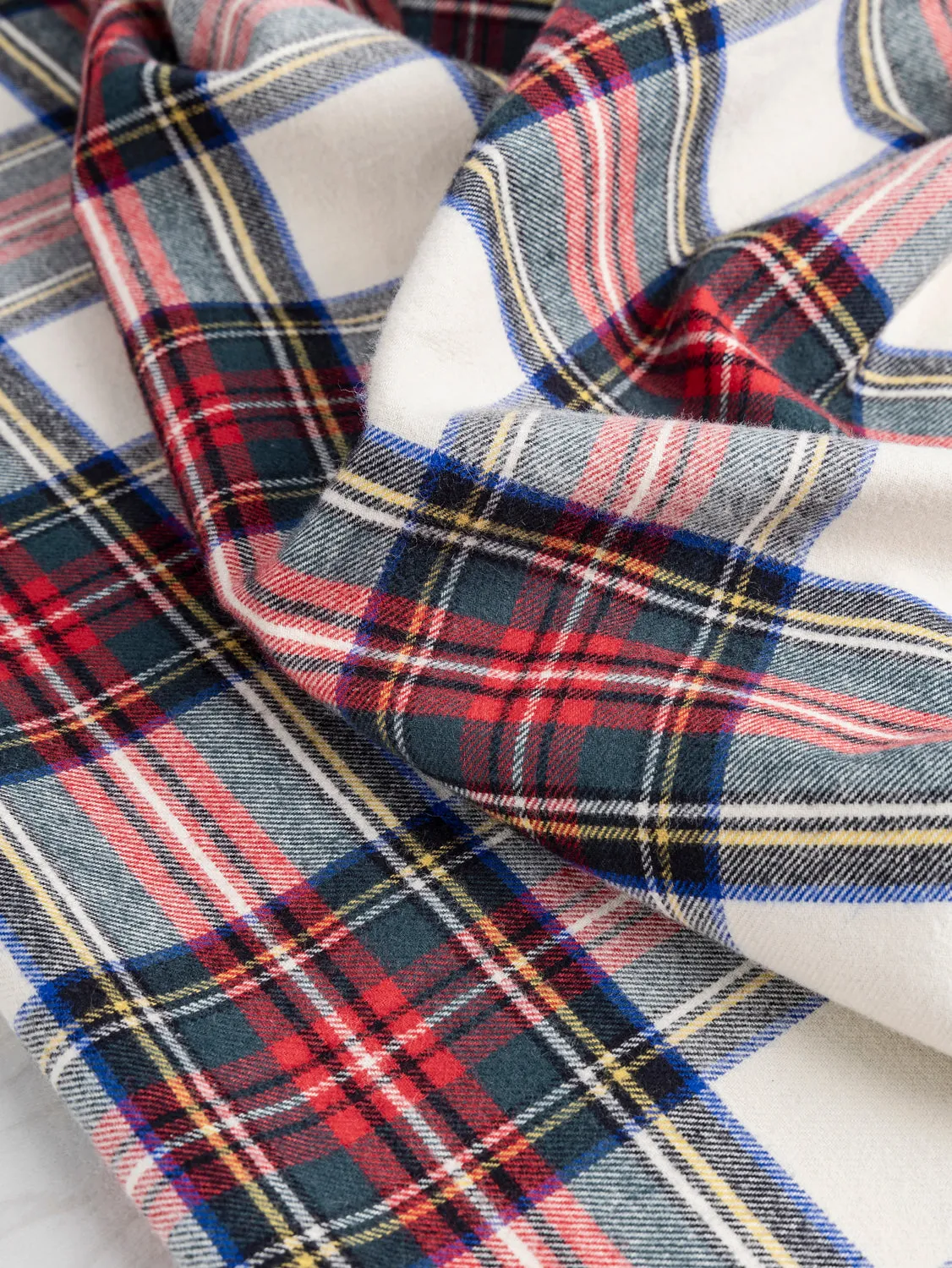 Tartan Check Cotton Flannel Twill -  Cream   Red   Green