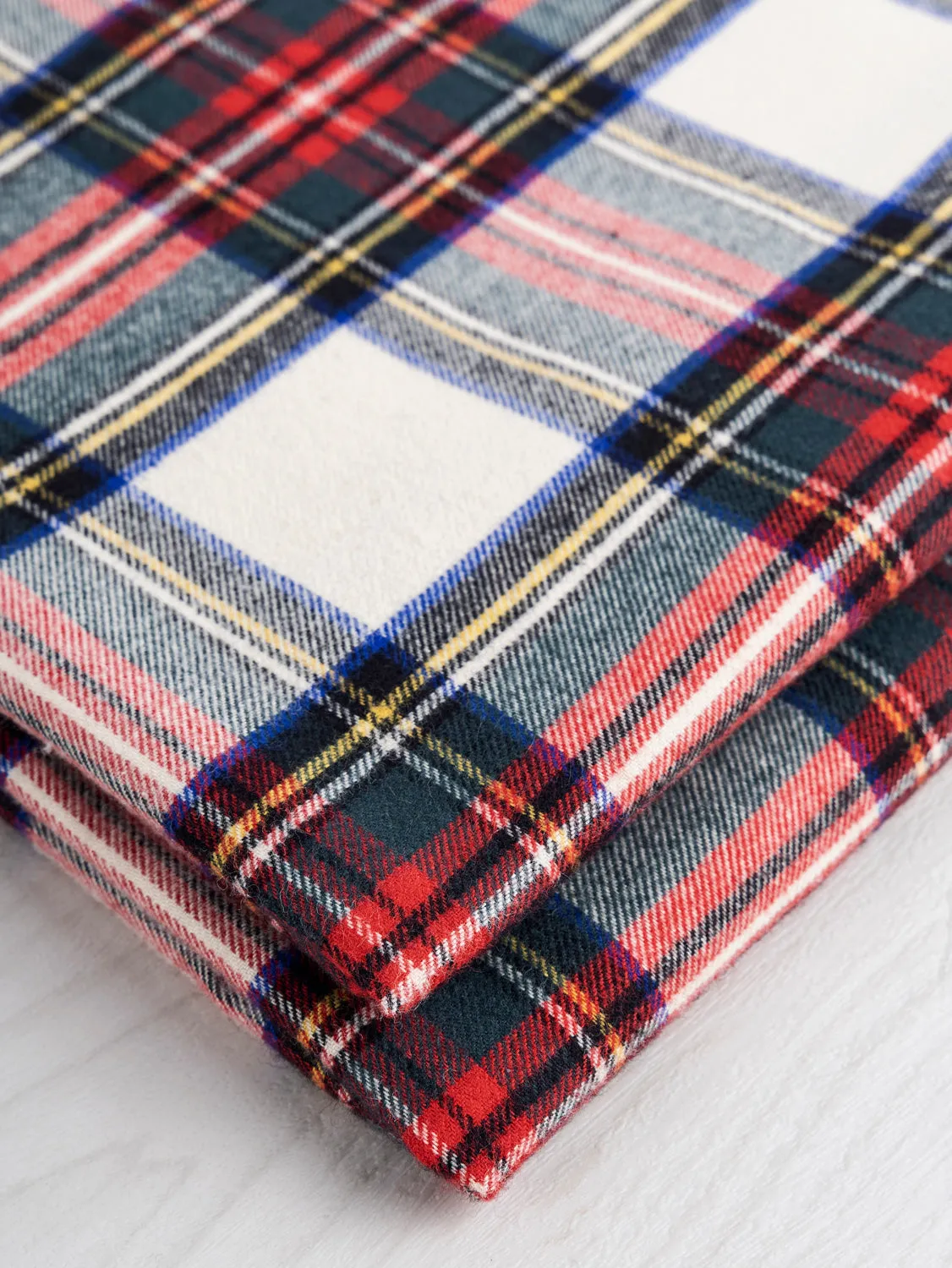 Tartan Check Cotton Flannel Twill -  Cream   Red   Green