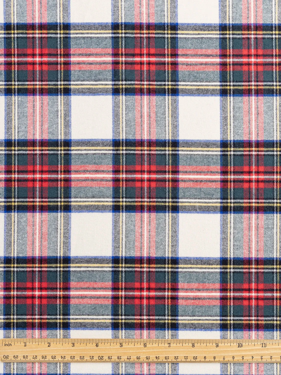 Tartan Check Cotton Flannel Twill -  Cream   Red   Green