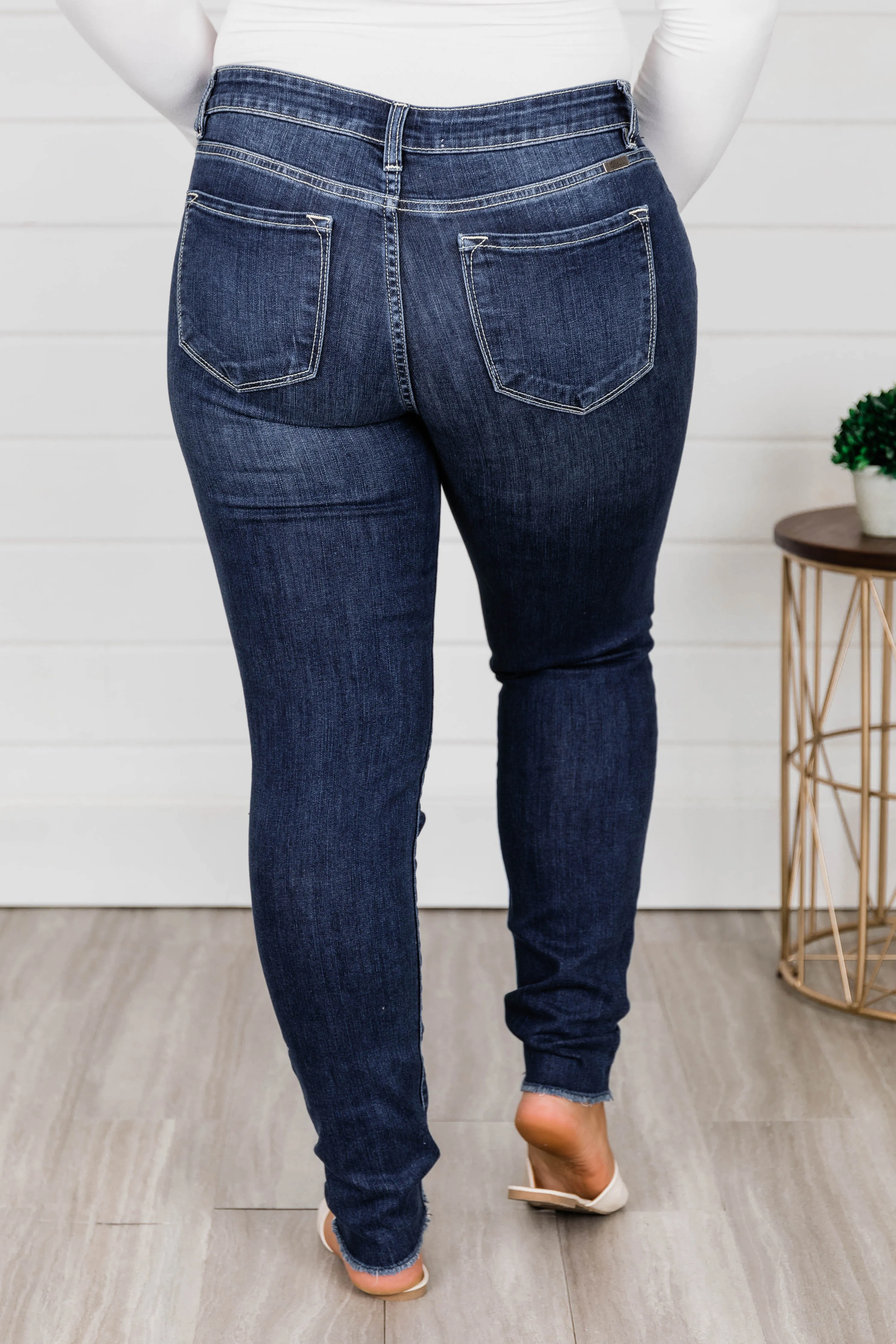 The Kallista Dark Wash Distressed Crop Jeans FINAL SALE