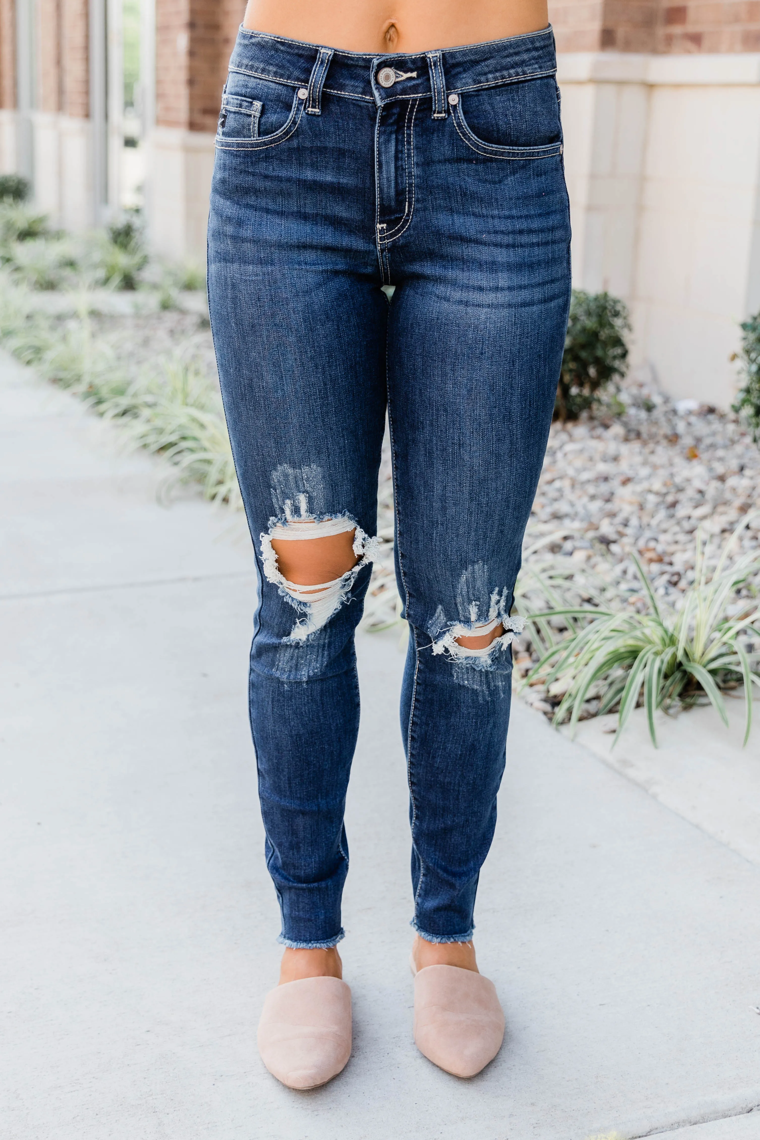 The Kallista Dark Wash Distressed Crop Jeans FINAL SALE