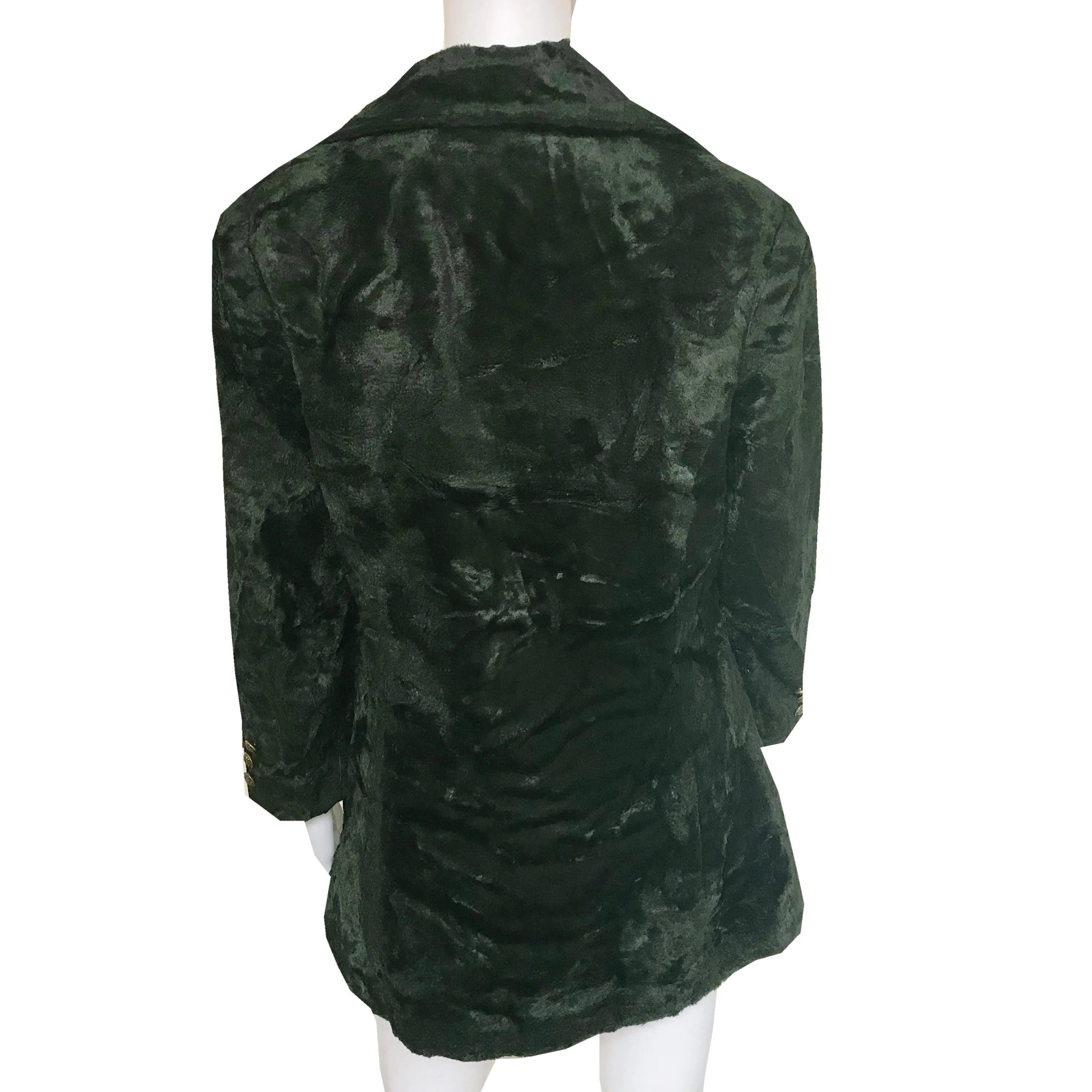 Vintage 1960s Dark Green Crushed Velvet Pea Coat