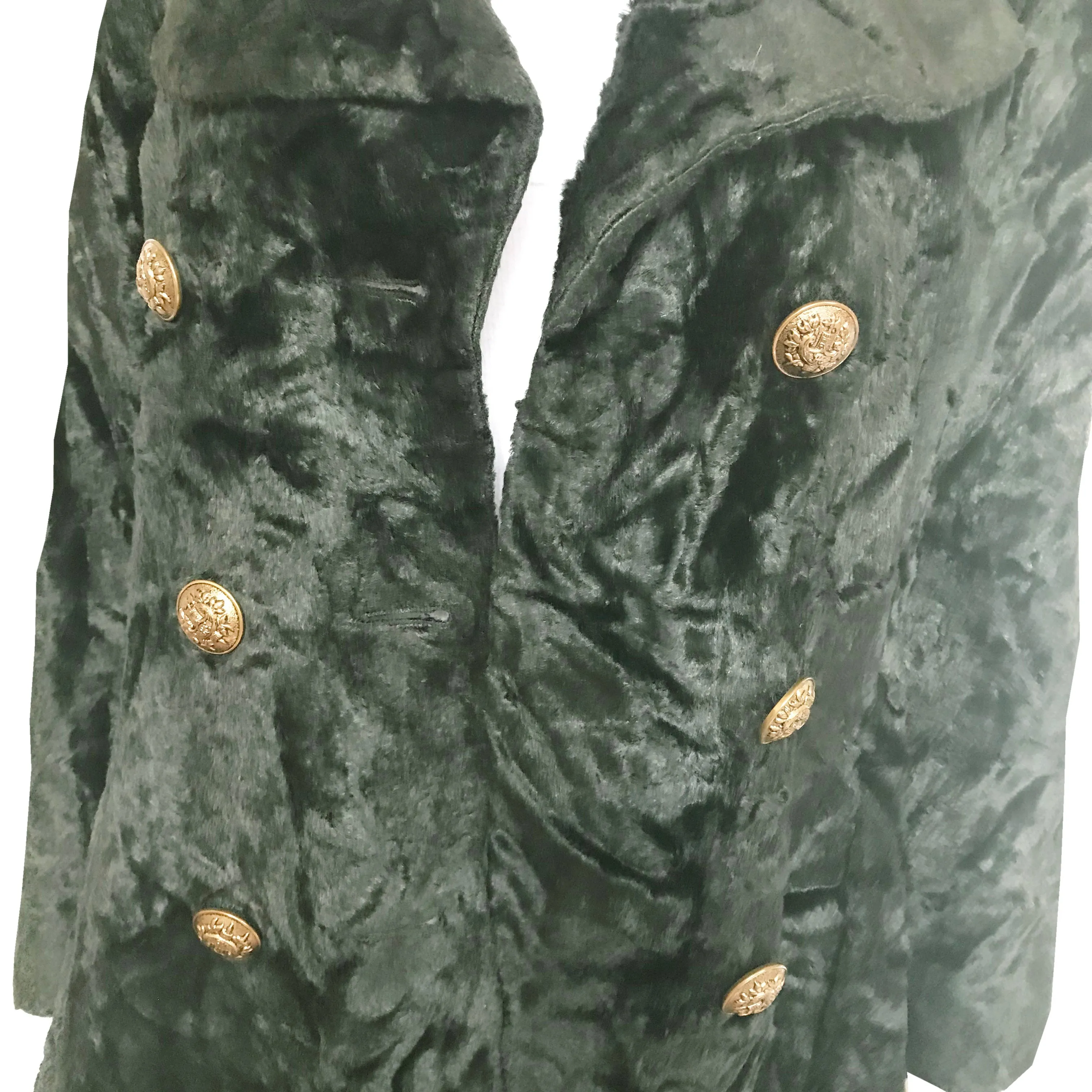 Vintage 1960s Dark Green Crushed Velvet Pea Coat