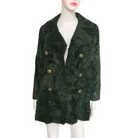 Vintage 1960s Dark Green Crushed Velvet Pea Coat