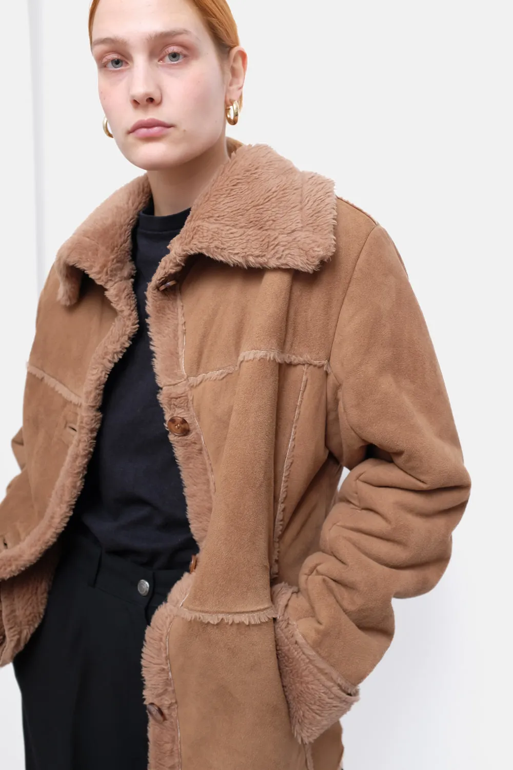 VINTAGE VEGAN TEDDY BROWN SHEARLING JACKET