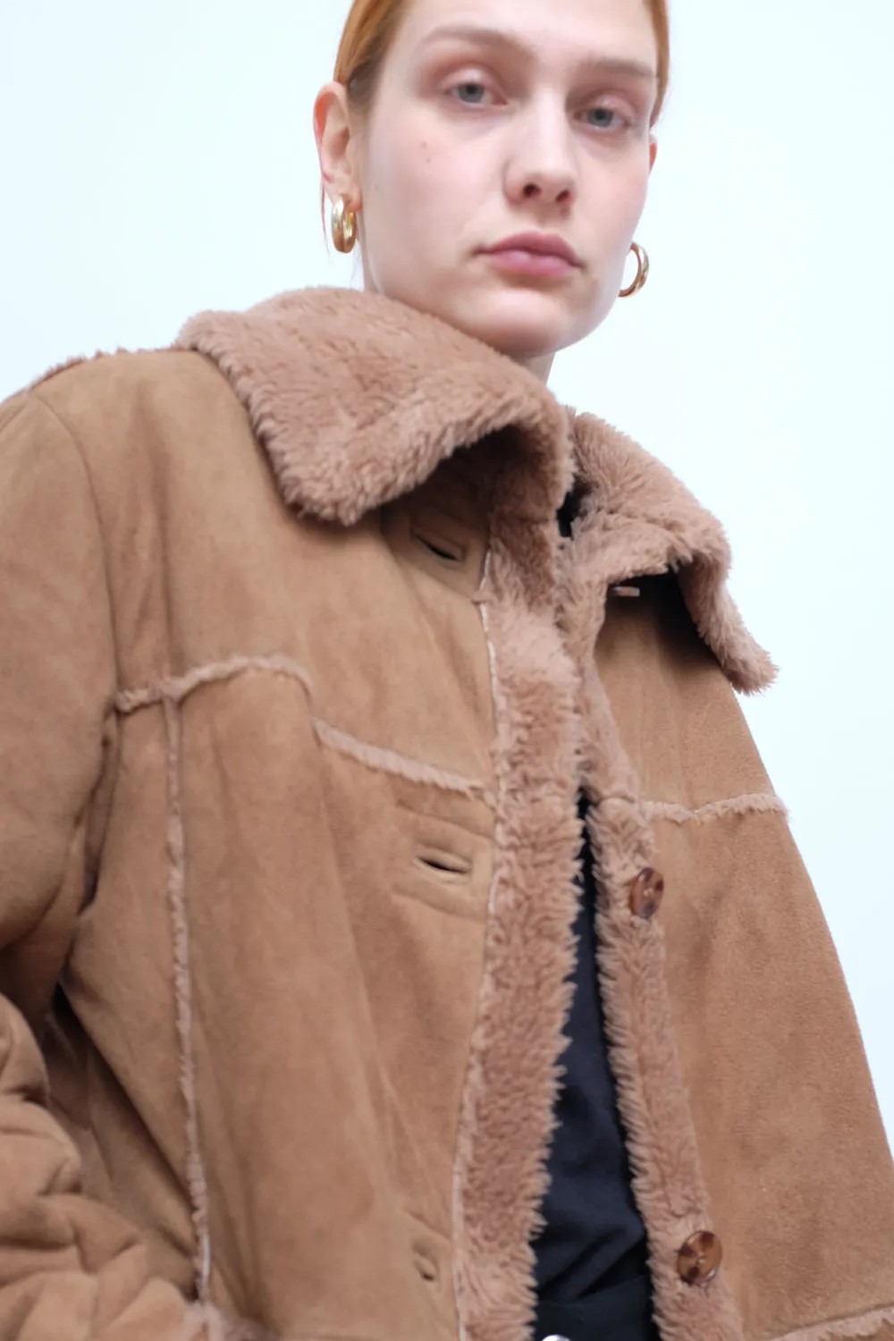 VINTAGE VEGAN TEDDY BROWN SHEARLING JACKET