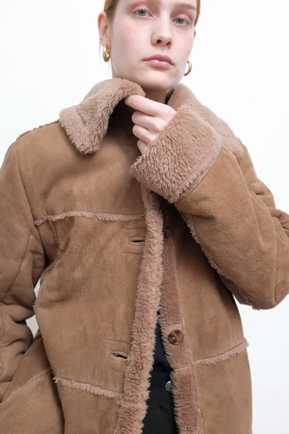 VINTAGE VEGAN TEDDY BROWN SHEARLING JACKET