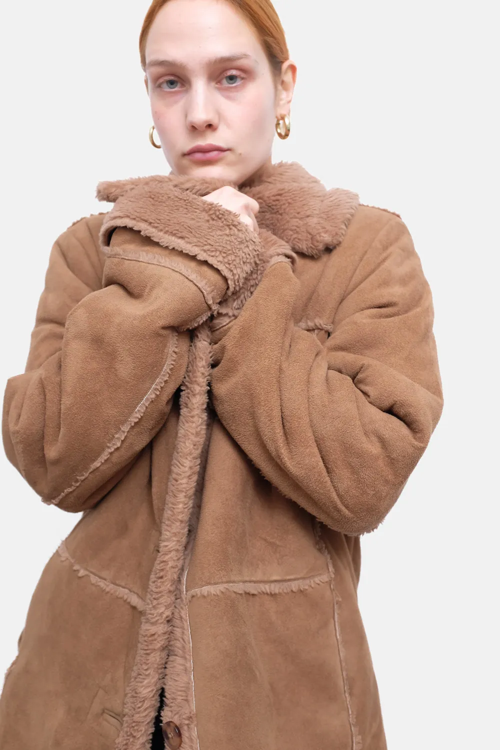 VINTAGE VEGAN TEDDY BROWN SHEARLING JACKET